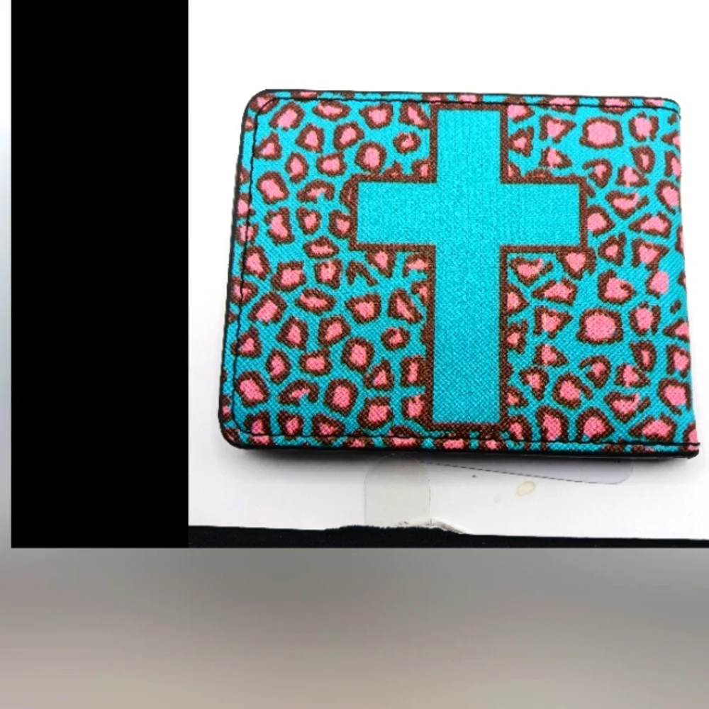 Blue Cross Pattern Bi Fold Wallet Vegan Leather New Made USA